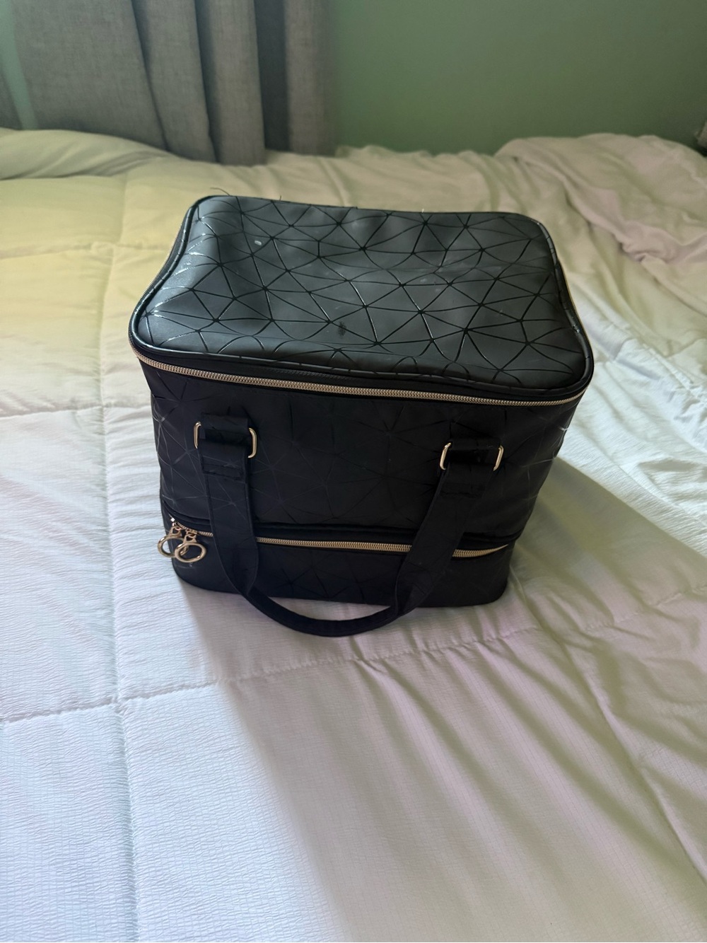 Black Geometric Quilted Nail Care Tote Bag - Stylish Carryall
